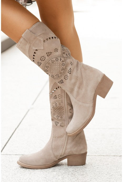 Frances | Women’s Western Style Knee-High Boots with Cutout Design
