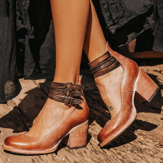 Abigail | Women's Vintage Leather Block Heel Pumps