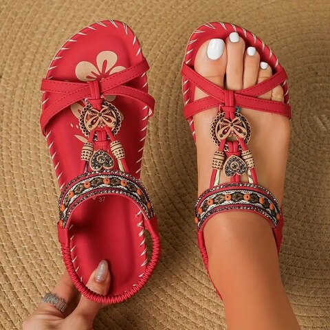 Brynlee | Beaded Boho Sandals – Adjustable Strap Comfort