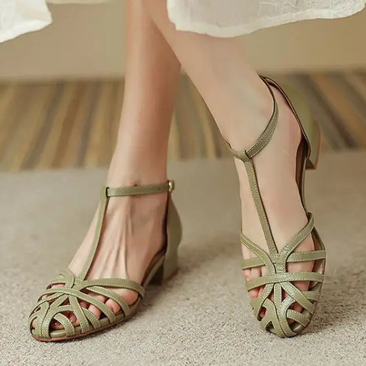 Faye | Women’s Vintage T-Strap Low Heel Sandals