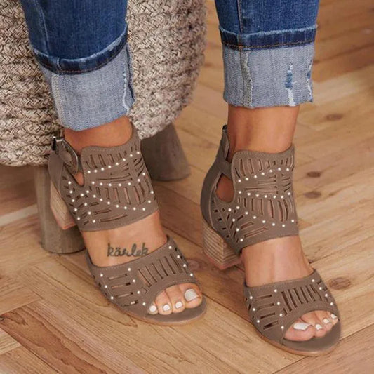 Harlow | Women’s Orthopedic Studded Cutout Block Heel Sandals