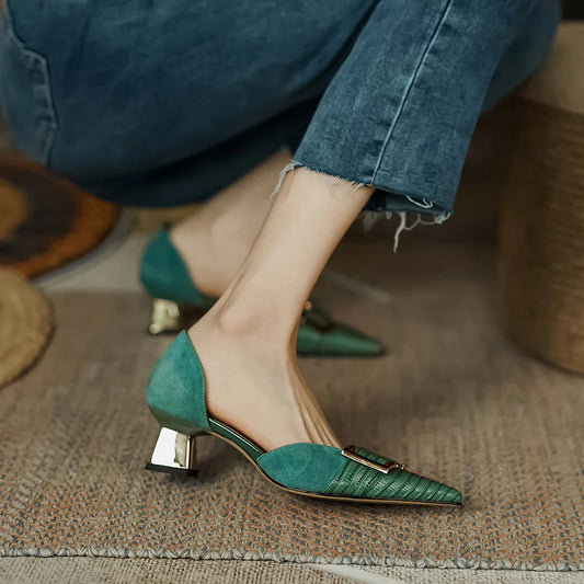 Odette | Women’s Orthopedic Low Block Heel Pumps with Buckle Detail