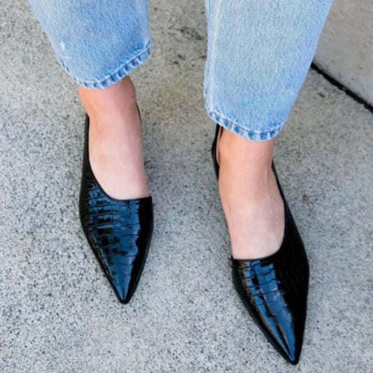 Calla | Pointed-Toe Slingback Pumps – Croc-Embossed Block Heel Shoes
