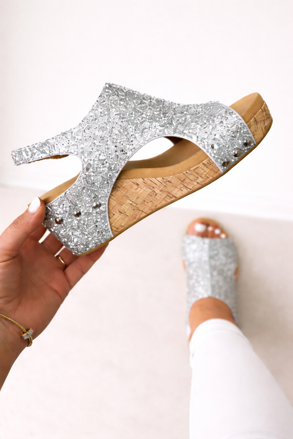 Orthopedic Balance Summer Chunky Heel Sandals With Sequins And Velcro