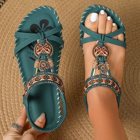 Brynlee | Beaded Boho Sandals – Adjustable Strap Comfort