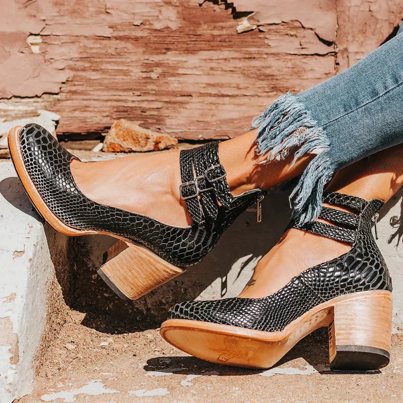 Abigail | Women's Vintage Leather Block Heel Pumps