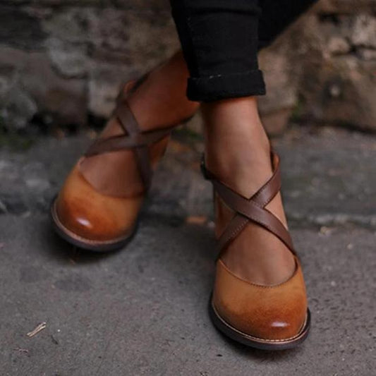 Daniela | Vintage Cross-Strap Block Heel Mary Jane Shoes