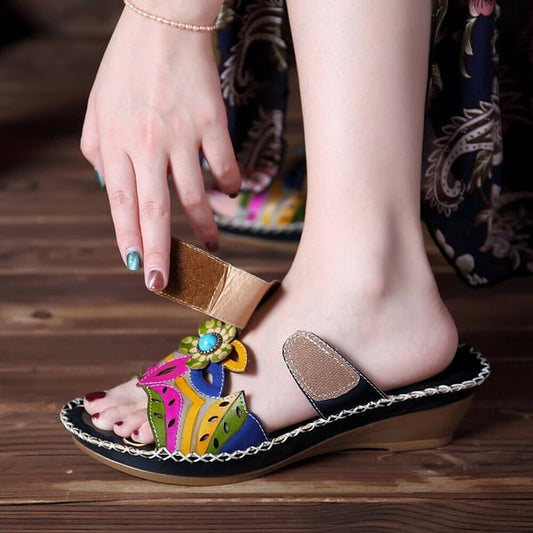 Ivory | Women’s Handcrafted Orthopedic Floral Slip-On Sandals