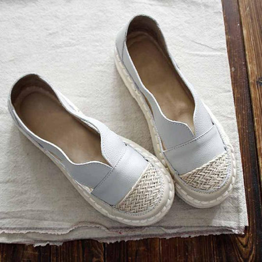 Quanesha | Woven-Toe V-Cut Leather Espadrille Flats
