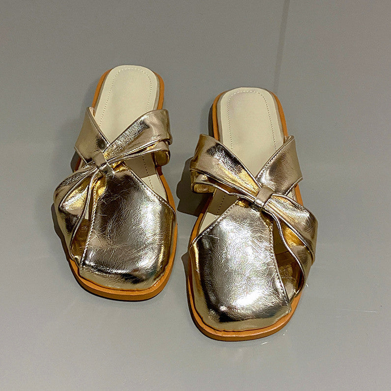 Flora | Women’s Metallic Orthopedic Slip-On Bow Sandals
