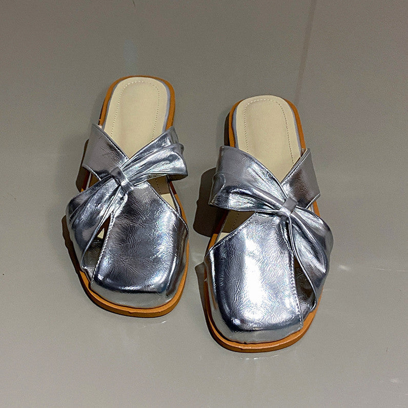 Flora | Women’s Metallic Orthopedic Slip-On Bow Sandals