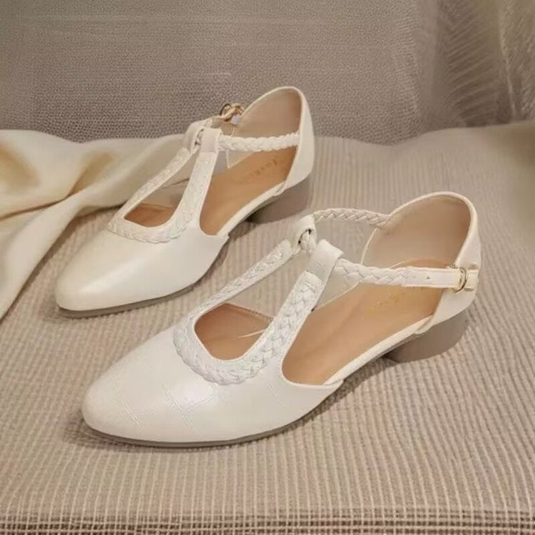 Sandy | Soft Leather Pointed Cross-strap  Shoes