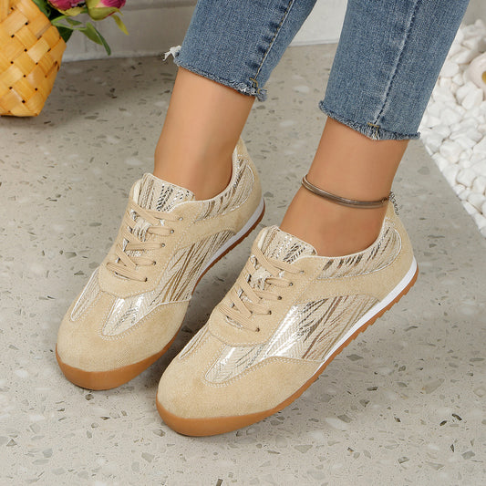 Laura | Beige Suede Pattern Sneakers – Casual Chic Comfort Shoes