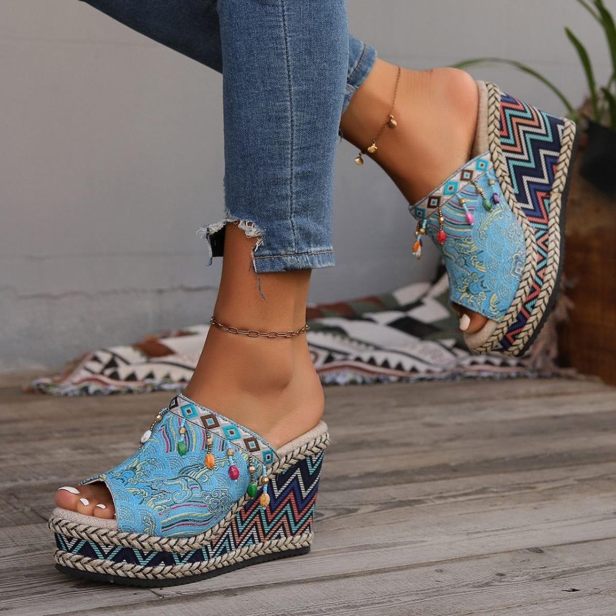 Greta | Boho Patterned Wedge Sandals