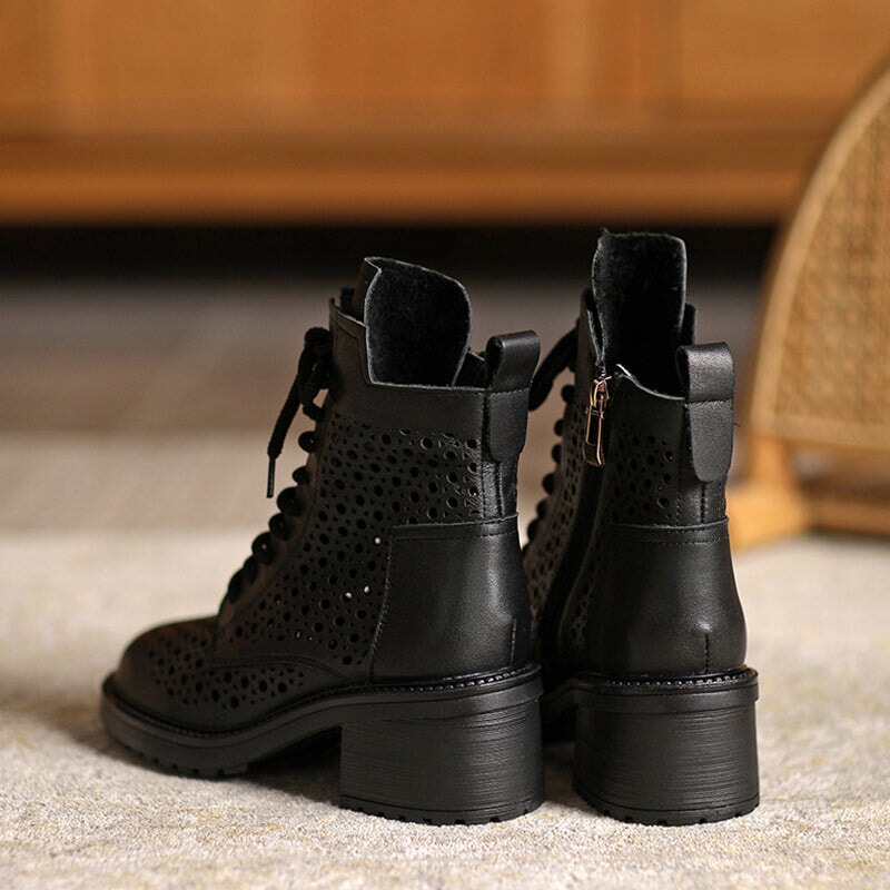 Mary | Women’s Perforated Lace-Up Ankle Boots with Orthopedic Cushion