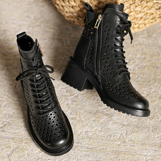Mary | Women’s Perforated Lace-Up Ankle Boots with Orthopedic Cushion