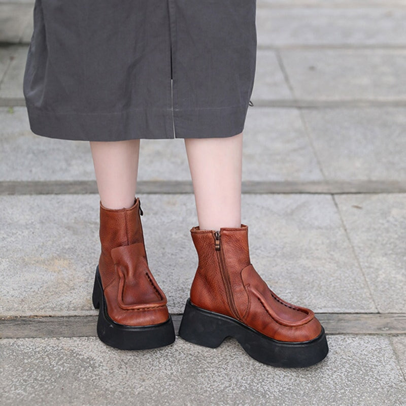 Khloe | Vintage Leather Orthopedic Platform Ankle Boots