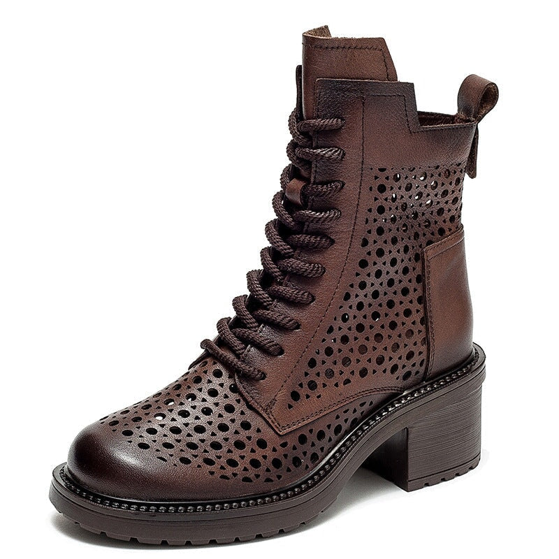 Mary | Women’s Perforated Lace-Up Ankle Boots with Orthopedic Cushion