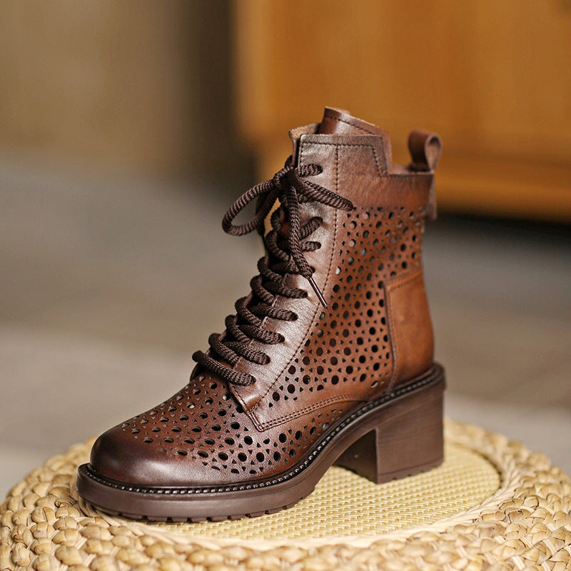 Mary | Women’s Perforated Lace-Up Ankle Boots with Orthopedic Cushion