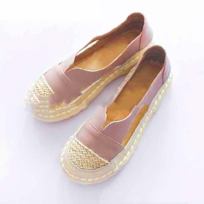 Quanesha | Woven-Toe V-Cut Leather Espadrille Flats