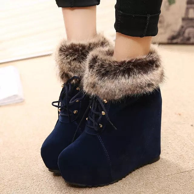 Elise | Faux-Fur Cuff Suede Wedge Winter Boots