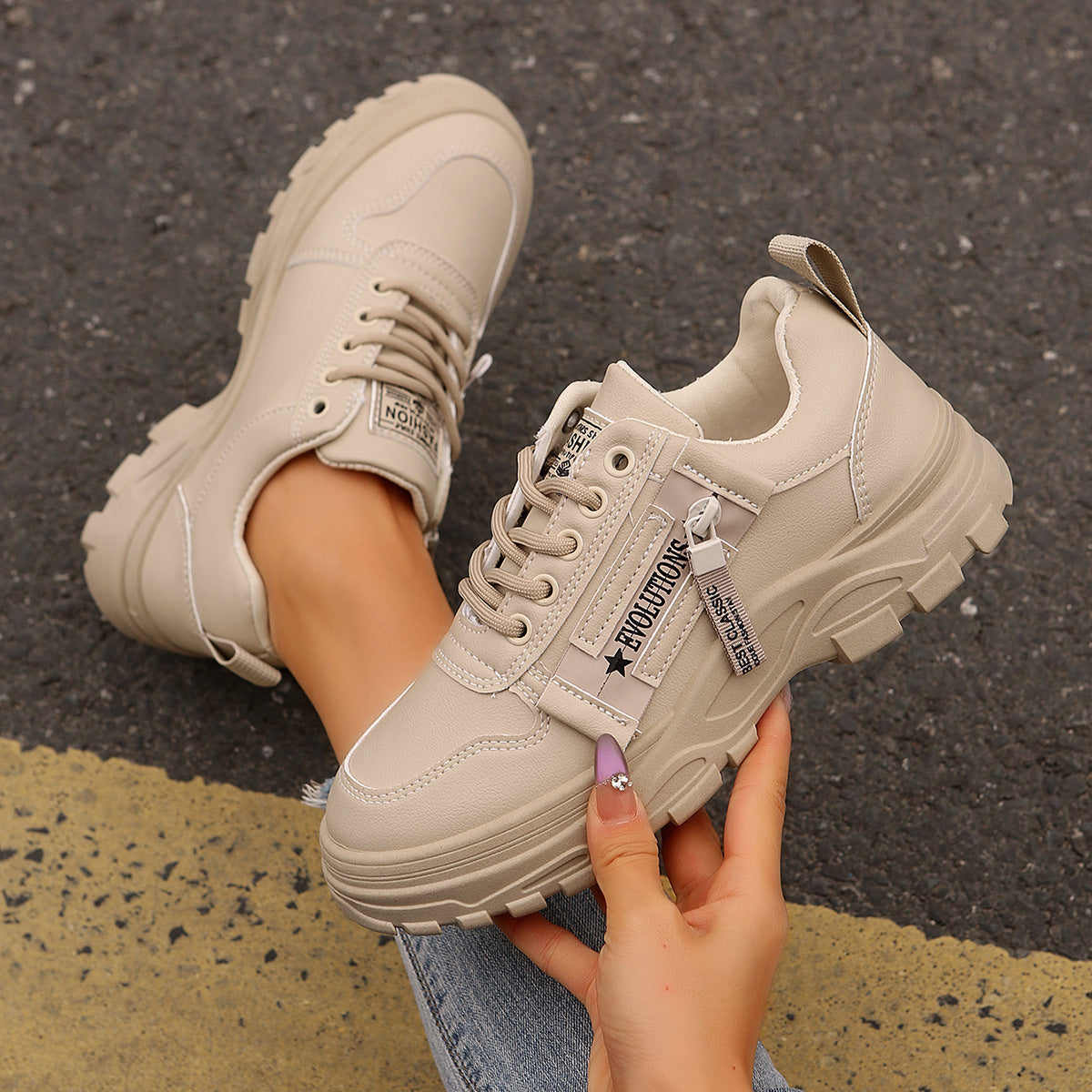 Sara | Lace-up Sneakers With Side-Zipper Design