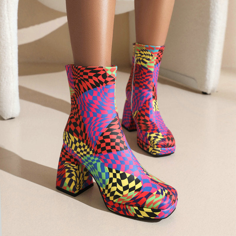 Lisa | Printed  Square Toe Heel Boots