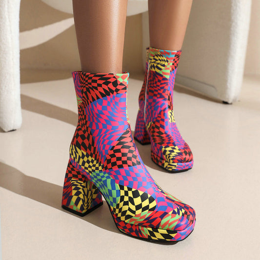 Lisa | Printed  Square Toe Heel Boots