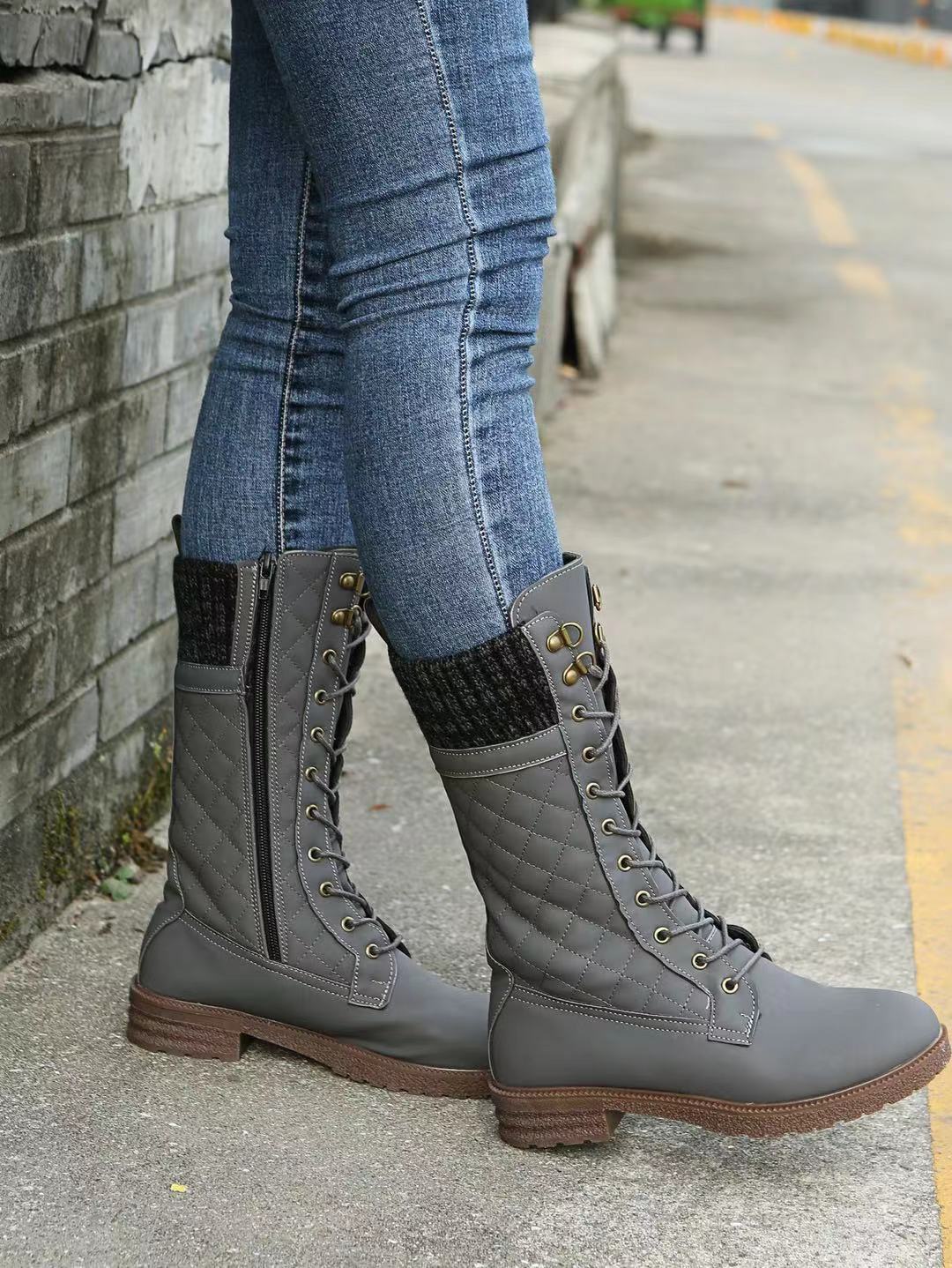 Anna | Quilted Lace-Up Winter Boots