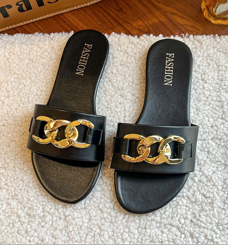 Orthopedic Balance | Chain Detail Flat Slide Sandals