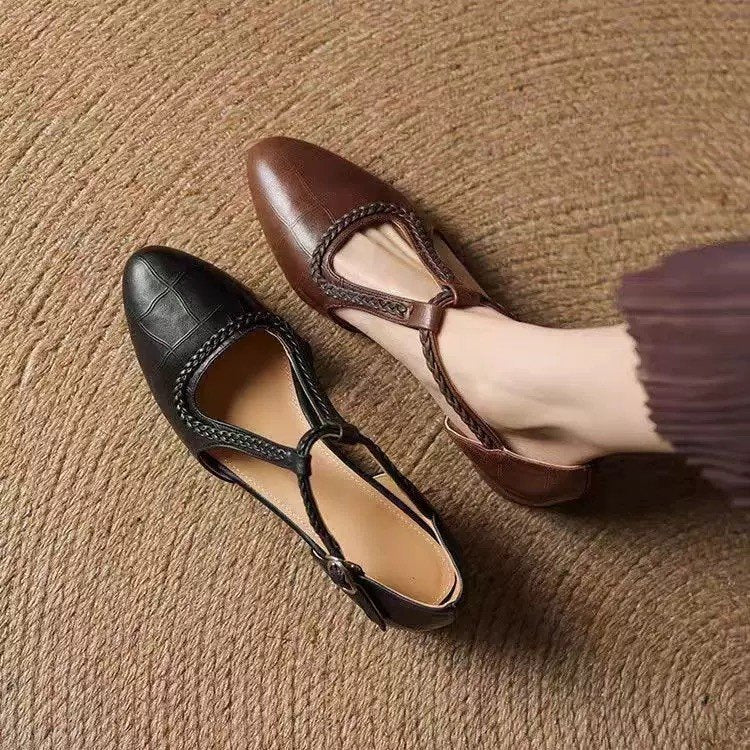 Sandy | Soft Leather Pointed Cross-strap  Shoes