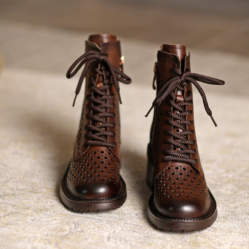 Mary | Women’s Perforated Lace-Up Ankle Boots with Orthopedic Cushion