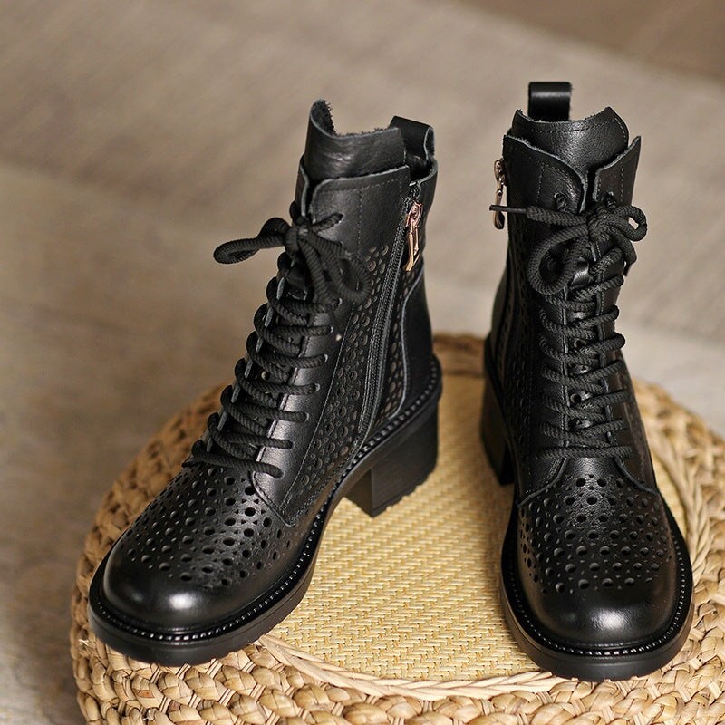 Mary | Women’s Perforated Lace-Up Ankle Boots with Orthopedic Cushion