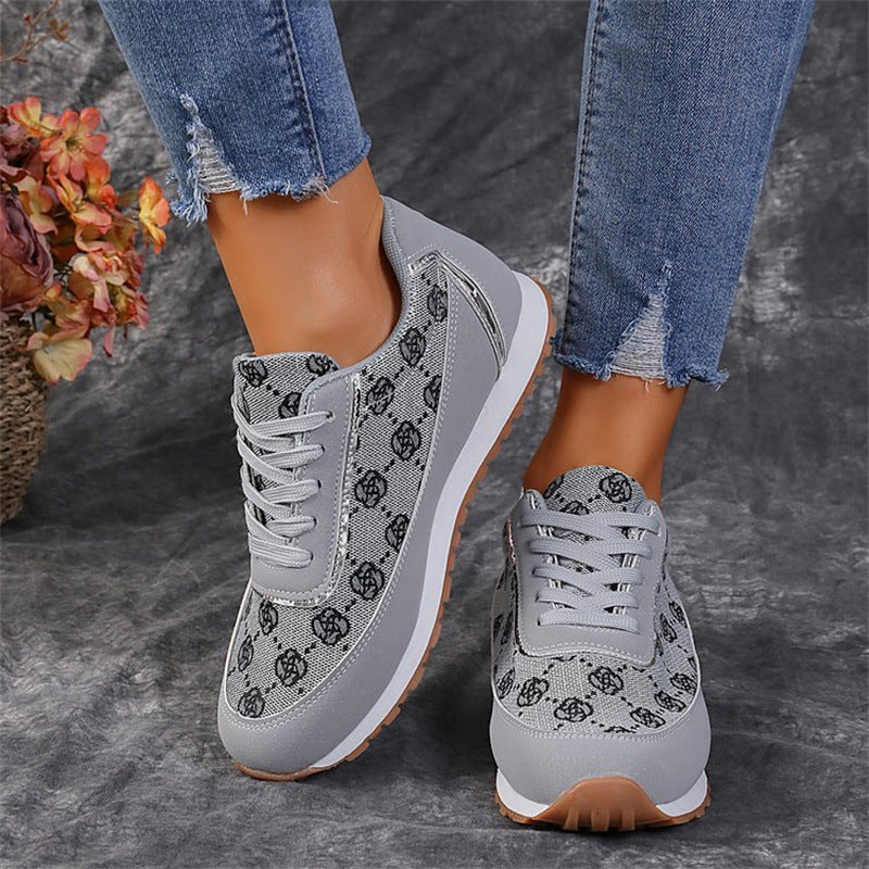 Selena | Flower Print Lace-up Sneakers