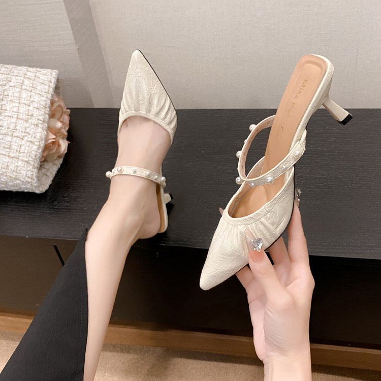 Orthopedic Balance | Pearl Strap Pointed Toe Kitten Heel Sandals