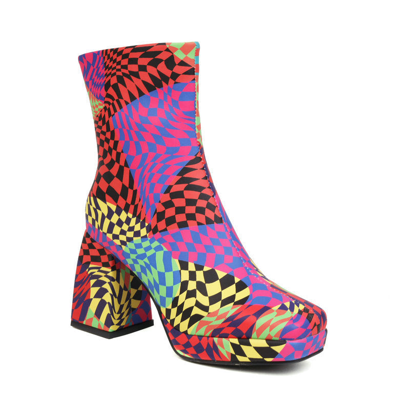 Lisa | Printed  Square Toe Heel Boots