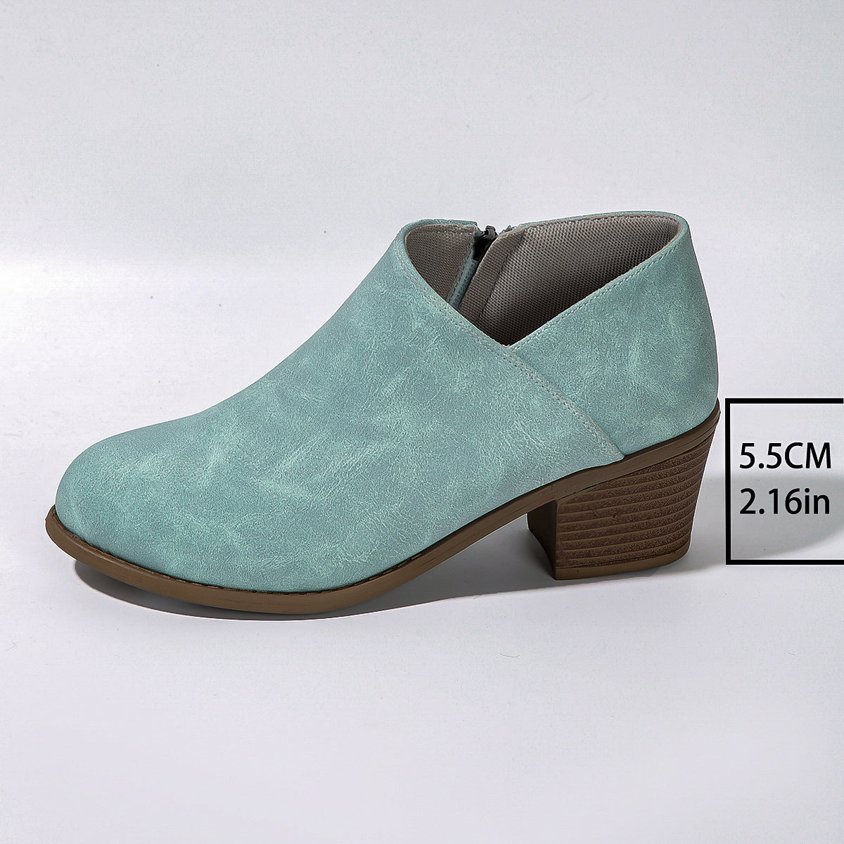 Rona | Chunky Heel Round Toe Ankle Boots With Side Zipper