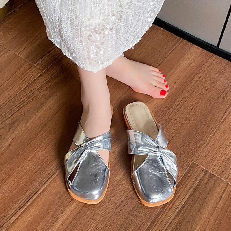 Flora | Women’s Metallic Orthopedic Slip-On Bow Sandals