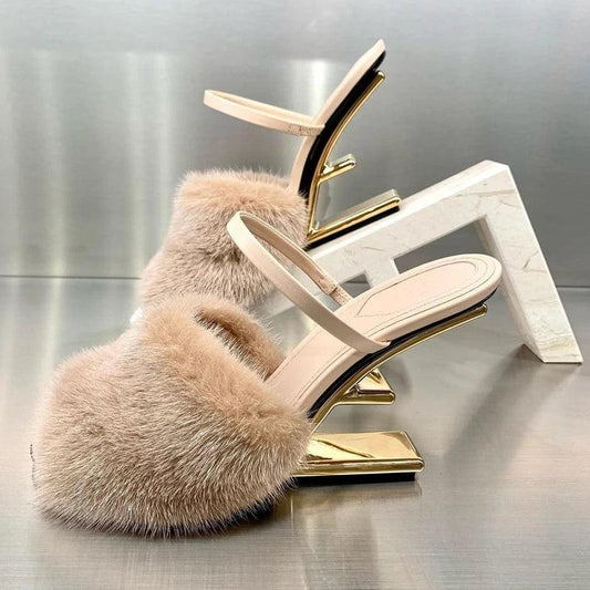 Mabel | Women’s Faux Fur Slip-On High Heel Sandals with Orthopedic Cushion