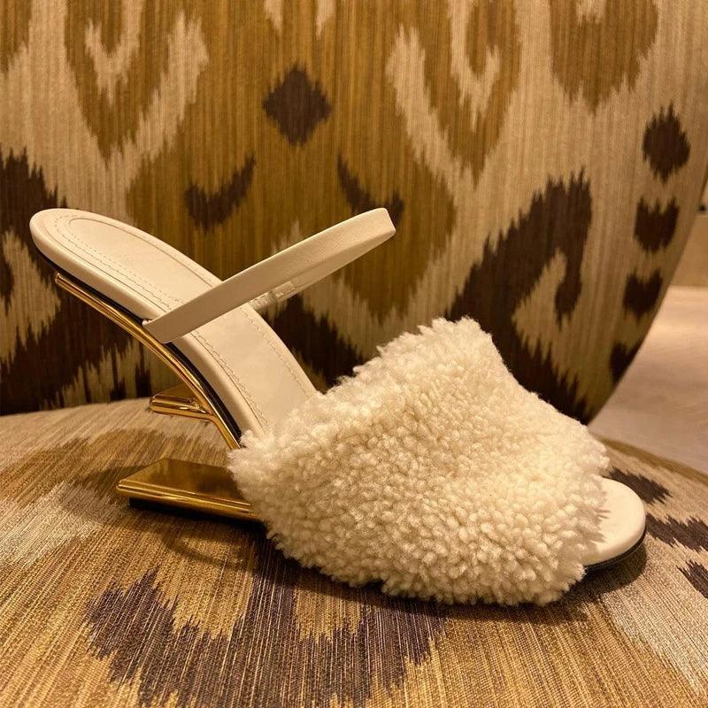 Mabel | Women’s Faux Fur Slip-On High Heel Sandals with Orthopedic Cushion