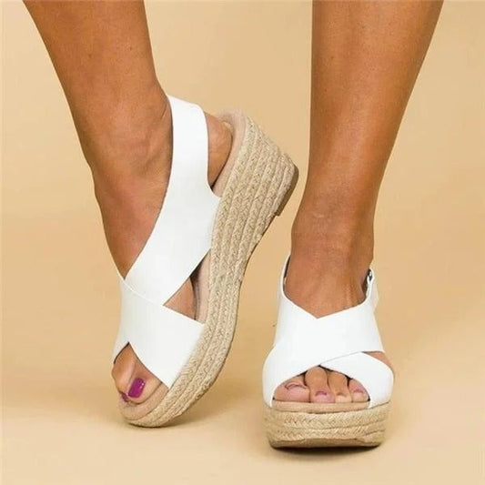 Odessa | Women’s Orthopedic Espadrille Wedge Sandals with Cross-Strap Design