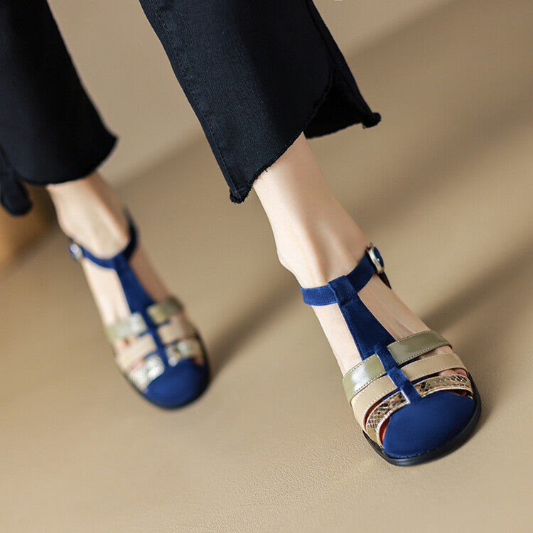 Orthopedic Balance Elegant Leather Sandals With A Chunky Heel And A Single Buckle