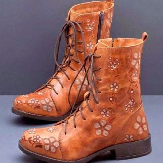 Edana | Women’s Floral Lace-Up Orthopedic Leather Boots