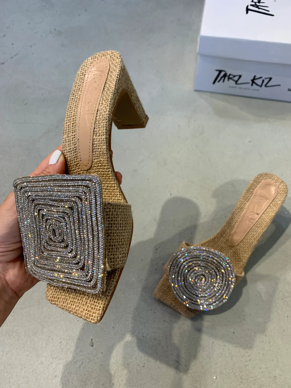 Cecilia | Block Heel Slide Sandals – Woven Square-Toe Comfort