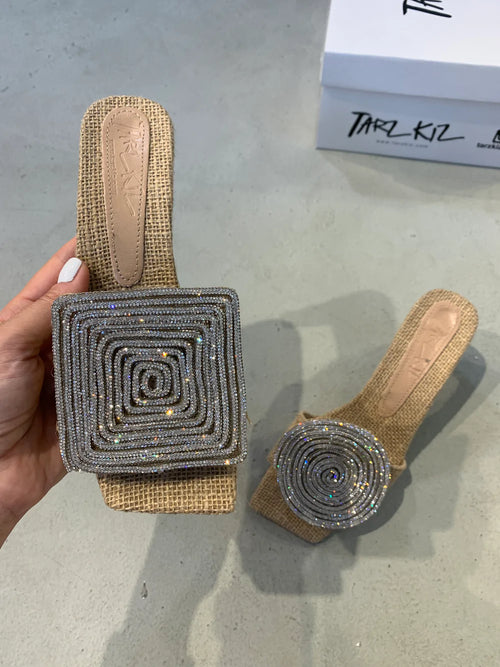 Cecilia | Block Heel Slide Sandals – Woven Square-Toe Comfort
