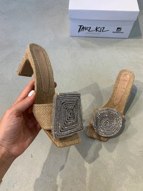Cecilia | Block Heel Slide Sandals – Woven Square-Toe Comfort