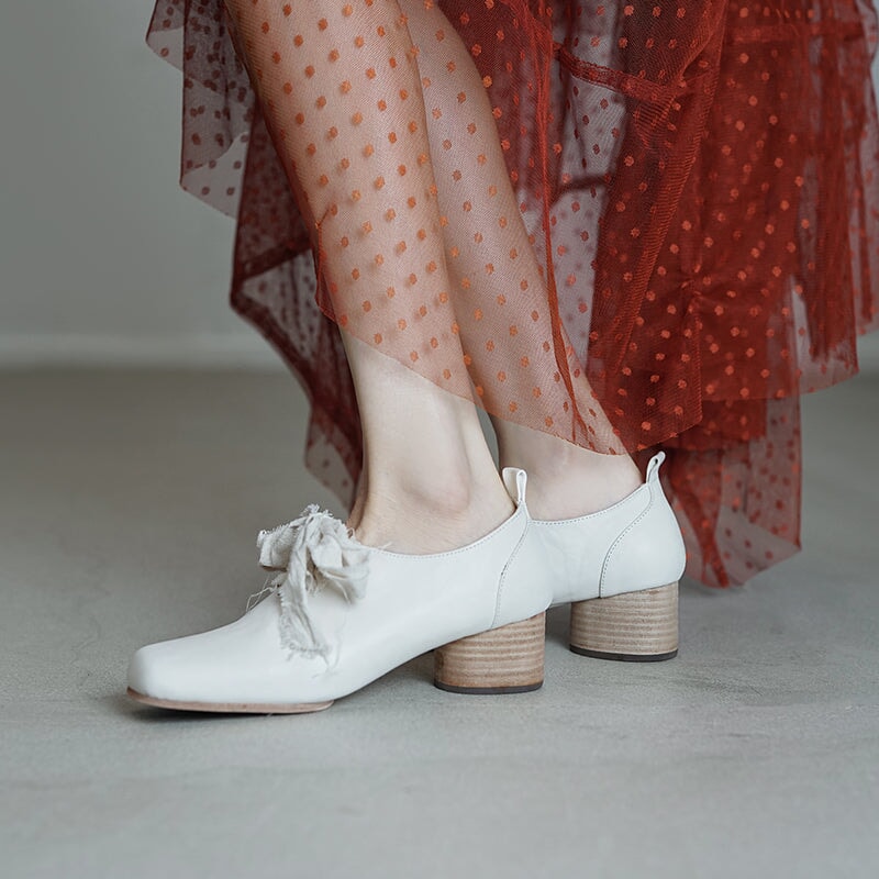 Marley | Women’s Vintage Bow Tie Orthopedic Leather Low Heel Shoes