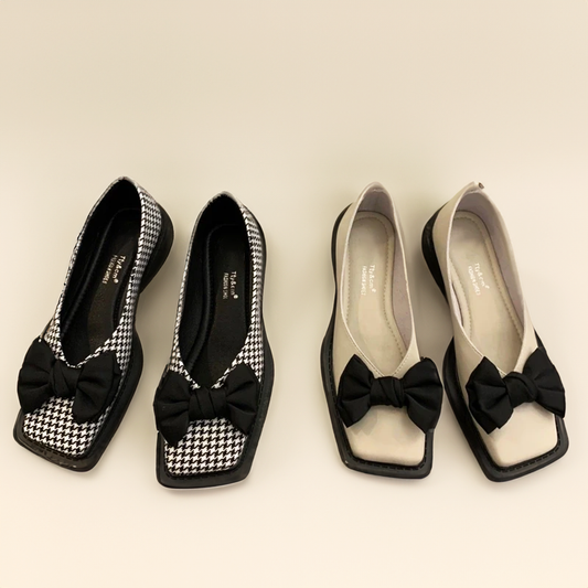 Joy | Square-Toe Ballet Flats with Bow Detail and Orthopedic Comfort