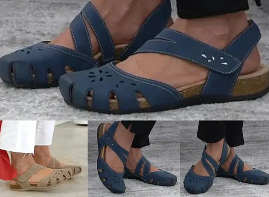Ava | Casual Cross-Strap Orthopedic Leather Flats with Breathable Cutout Design