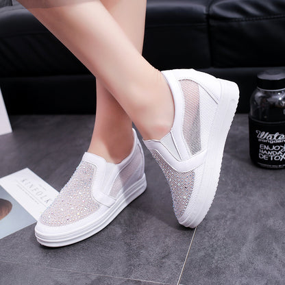 Orthopedic Rhinestone Mesh Slip-On Shoes – Breathable Platform Comfort Sneakers